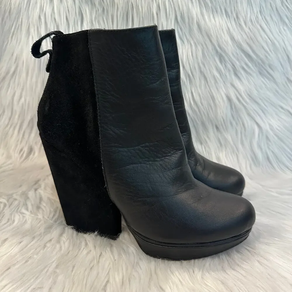 Steve Madden Upstage Ankle Boots Suede Leather Chunky Heel Platform Boots Black - Picture 2 of 8